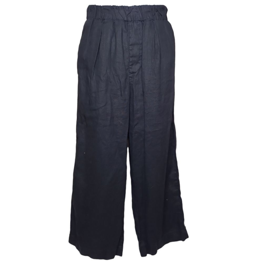 WHITE SAND black linen coastal grandma‎ wide leg pull on beach pants 46/M